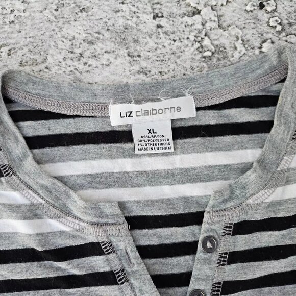 Liz Claiborne Women Top T Shirt Henley Style Shirt Gray Striped Size XL - Picture 6 of 8